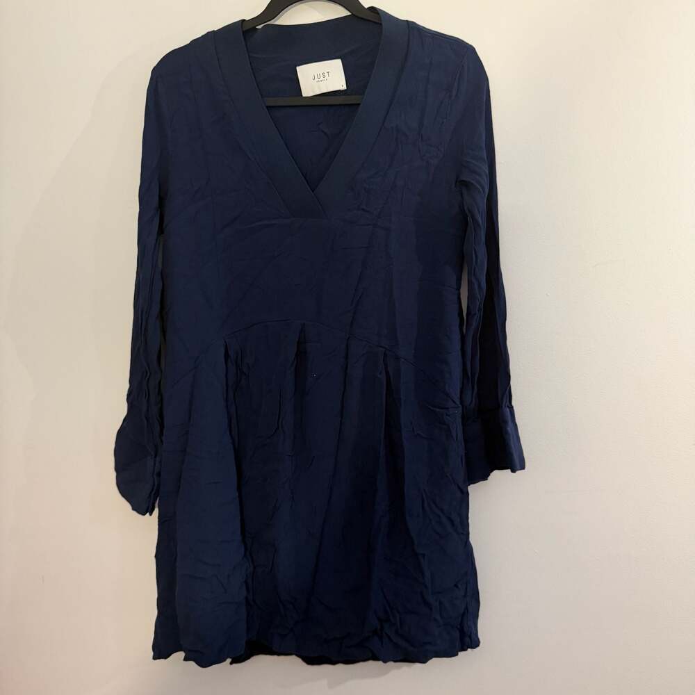 just female lola navy blue v-neck long sleeve mini dress size small